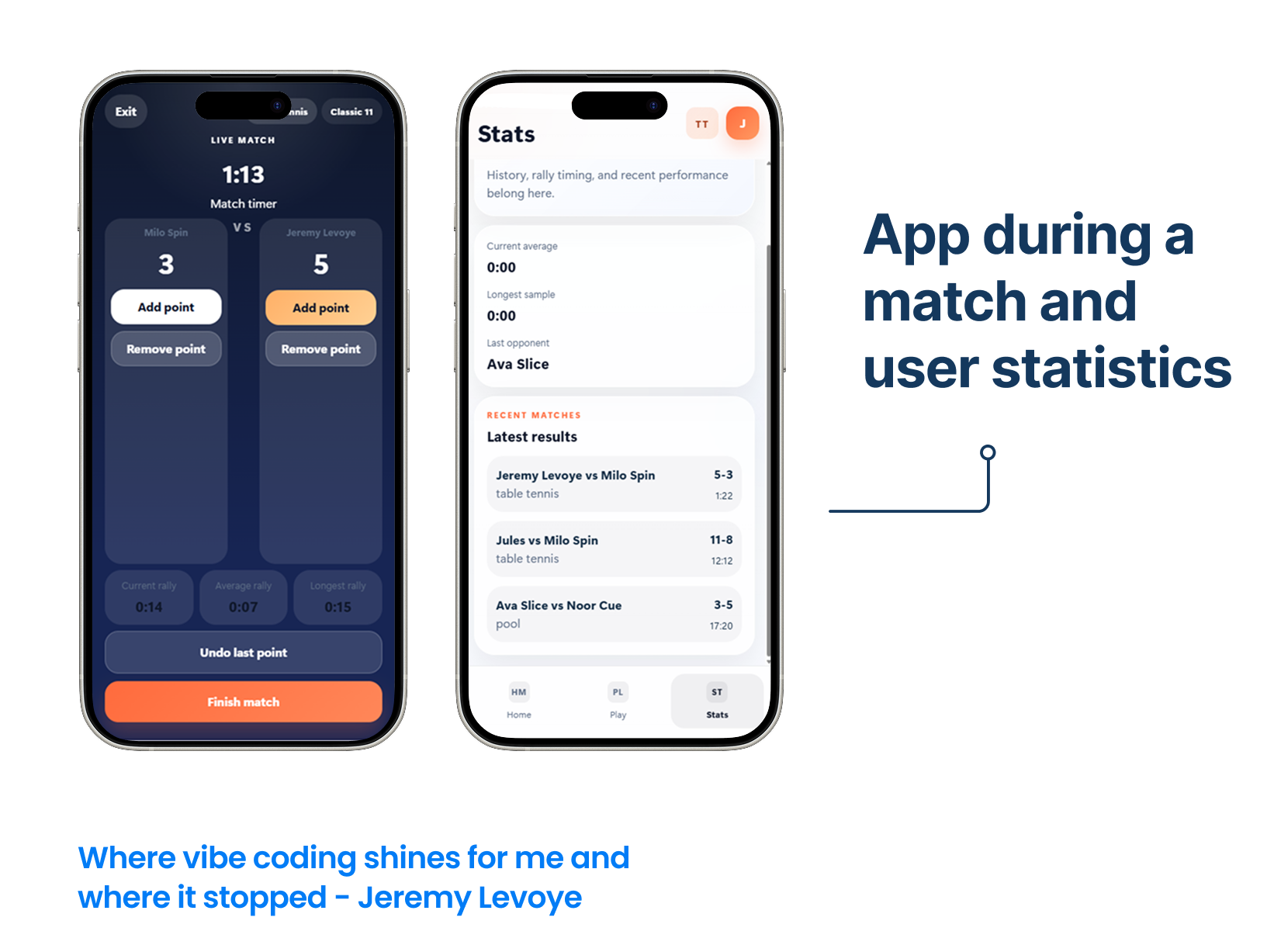 App during a match and user statistics